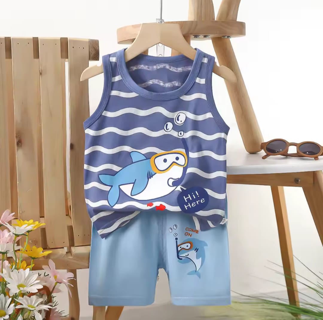 Fish Print Kids T-shirt Set sleeveless