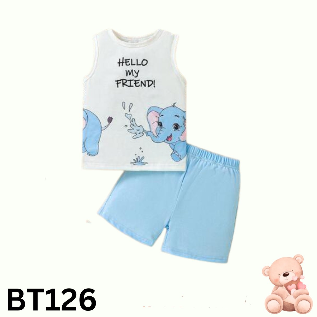 Baby  Sleeveless T-Shirt Set(White and Sky Blue)