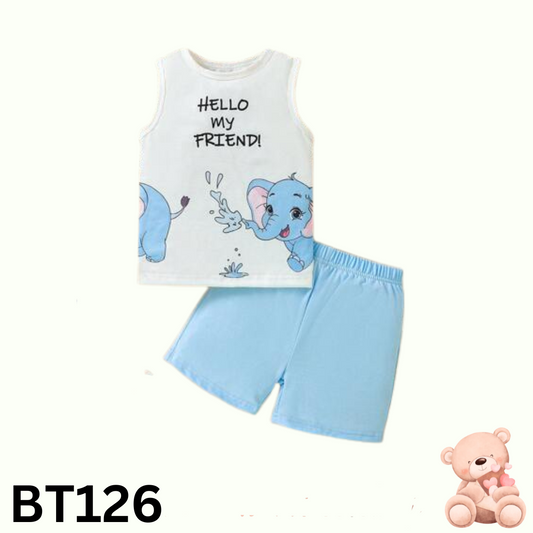Baby  Sleeveless T-Shirt Set(White and Sky Blue)