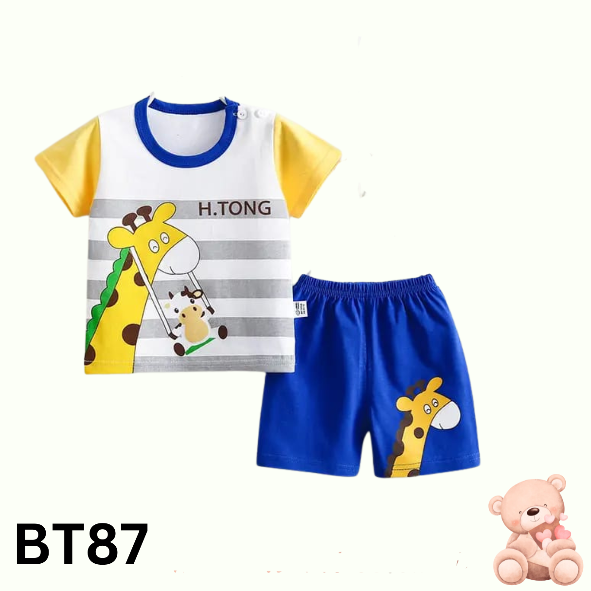 Baby Short Sleeve T-Shirt Set(White and Blue)