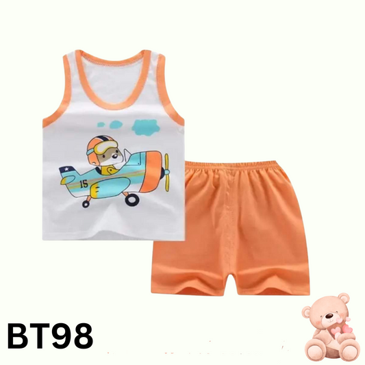 Baby  Sleeveless T-Shirt Set(white and Orange)