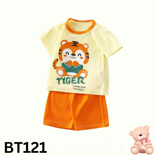 Baby Short Sleeve T-Shirt Set(Off-White and Orange)