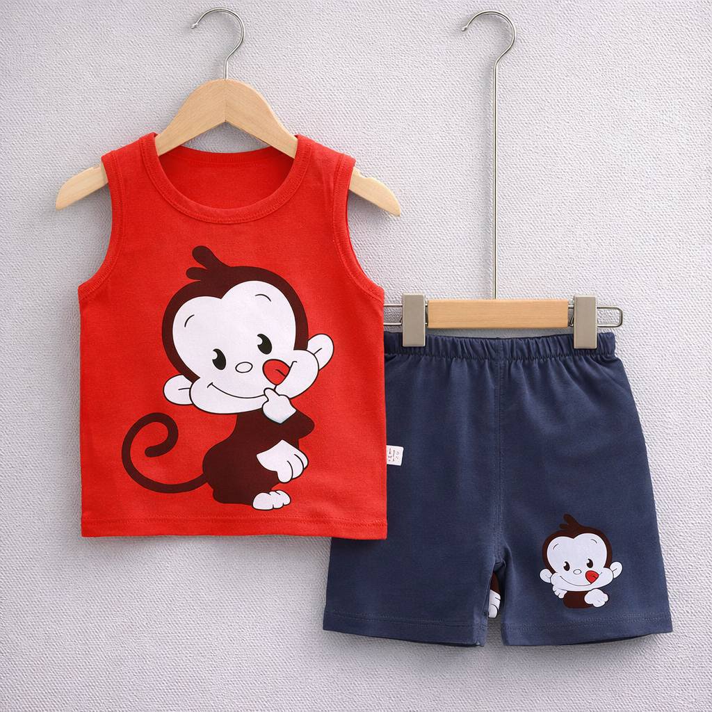 Baby  Sleeveless T-Shirt Set(Red and Navy)