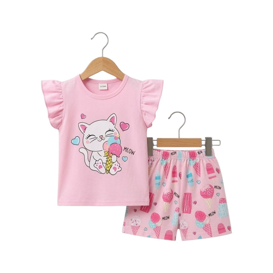 Baby &; Kids Cotton T-Shirt Set-Cute Pink Cat