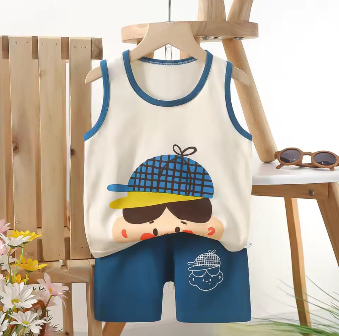 C.cap Print Kids T-shirt Set sleeveless  for summer