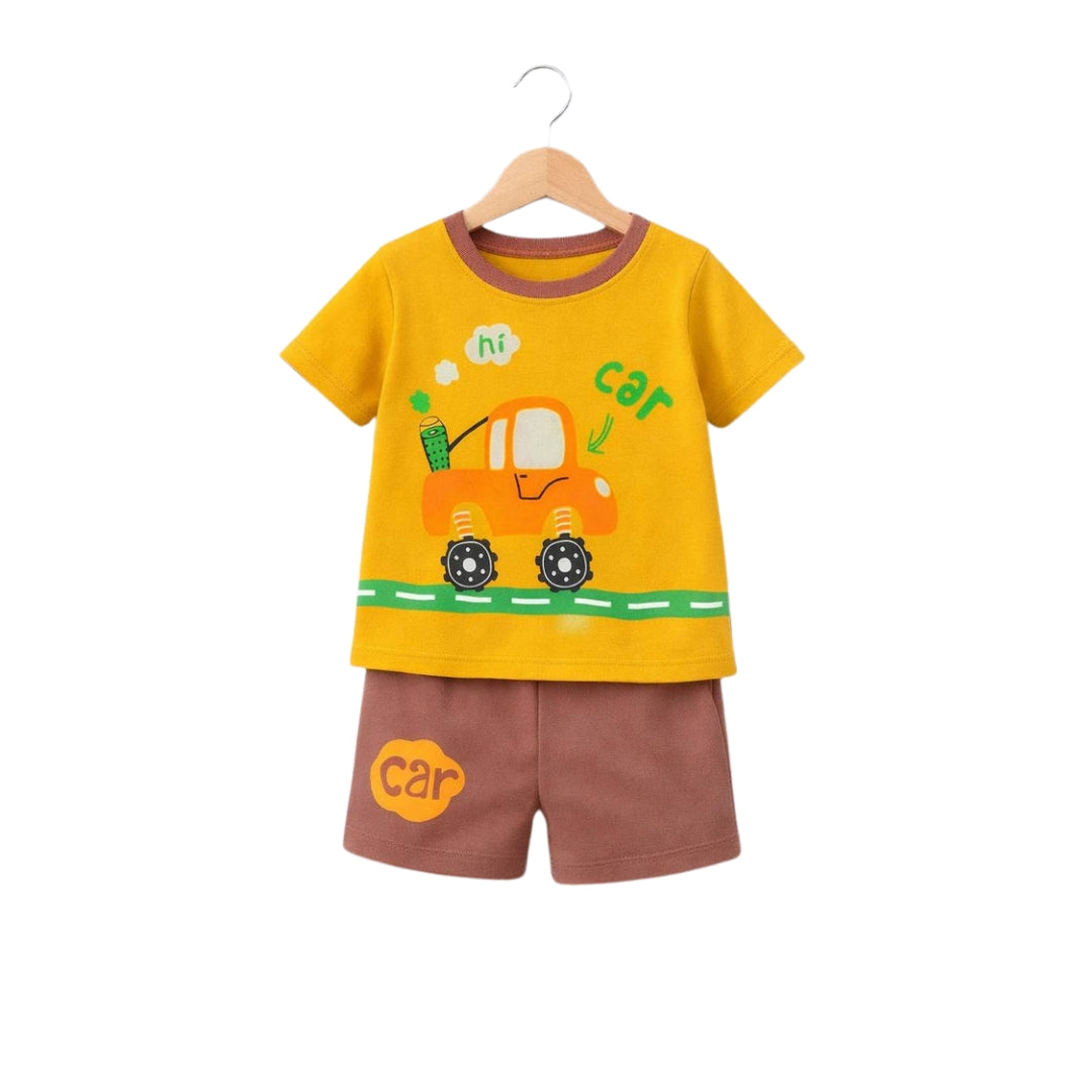 Car short sleeve T-shirt set For baby boys and girls