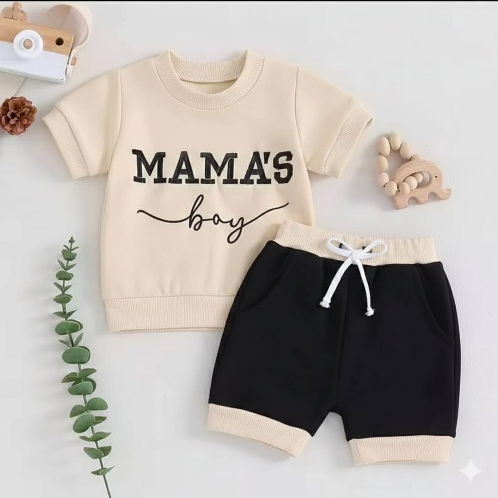 Cut and Sew mamas, Boy Baby short sleeve t-shirt and pant set Premium.
