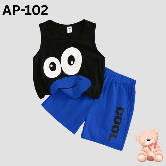 Cool Baby  Sleeveless T-Shirt Set(Black and blue)